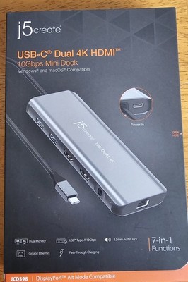 j5create 4K60 Elite USB Type-C Triple-Monitor Mini Dock - (JCD398) Windows&MacOS