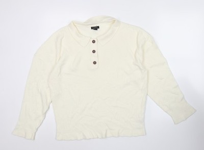 boohoo Damen Henley Pullover Elfenbein Kragen Größe S Langarm Strick