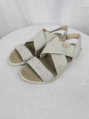ECCO Damara Womens Cream Leather Upper Elastic Cross-Strap Sandals Sz 37/6-6.5