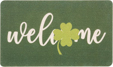 St. Patrick's Day Shamrock Doormat Welcome Front Door Mat with Green Clovers,