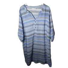 Kim Rogers Dress Women's XL Blue Popover Shift 3/4 Sleeve Printed Casual