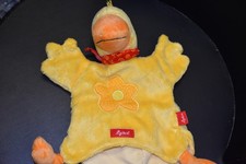 Kuscheltier Handpuppe Ente Sigikid gelb Plüschtier Stofftier Halsband Blume 25cm