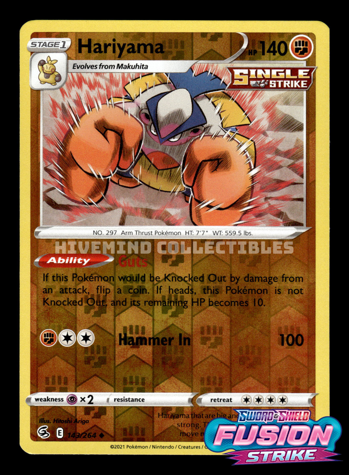 Hariyama 143/264 Reverse Holo Fusion Strike Pokemon Card