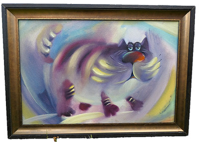 Valery Khlebnikov Gemälde Katzen Sammlung Öl Leinwand 1991 signiert russische Kunst