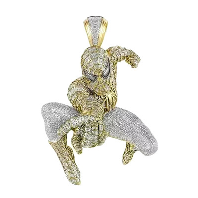 4.30Ct Real Moissanite Hip Hop Men's SpiderMan Pendant in 14K Yellow Gold Plated