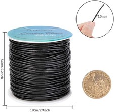 50 Yards 1.5Mm round Genuine Leather Cord Black Leather Cord String for Bracelet