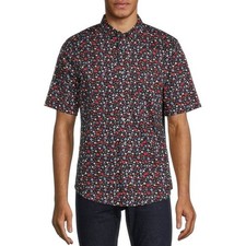 George Men's Short Sleeve Floral Poplin Shirt Size L Classic Fit