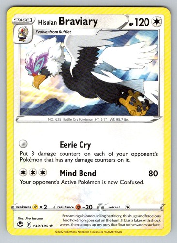 Hisuian Braviary 149/195 Rare Silver Tempest Pokemon Near Mint