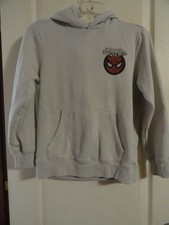 BOYS MARVEL SPIDER-MAN BEIGE PULLOVER FLEECE HOODIE 2 SIDE GRAPHICS LARGE