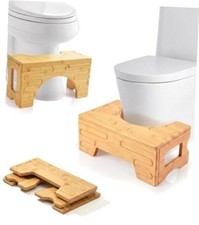 Foldable Toilet Stool  Squat Stool for Bathroom,Bamboo Potty Stool Natural Color