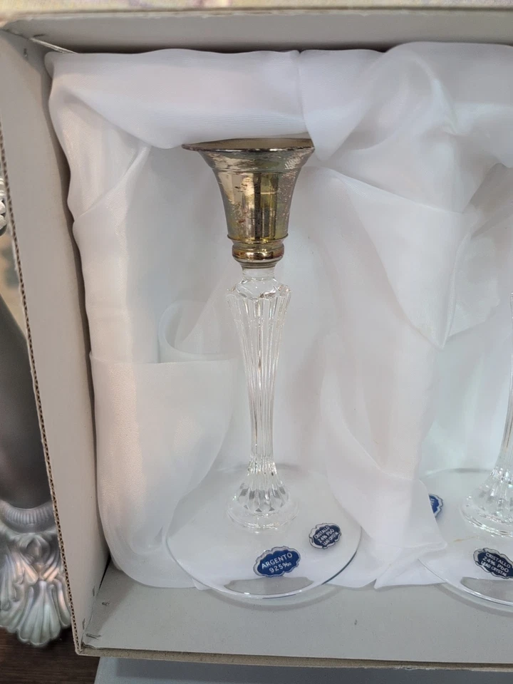 Set 2 Porta Candela Cristallo E Argento In Box Regalo Setx2 - Imagen 2 de 4