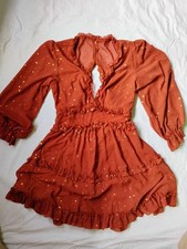 Women's Unbranded Boho Short Dress Burnt Orange Color With Gold Stars Size M
