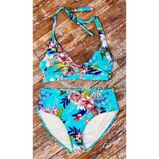 VENUS Floral Bikini Set Aqua Tropical Halter High Waist Size S 8