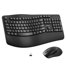 Wireless Keyboard and Mouse Combo,2.4G Full Size Wave Keys Ergonomic Keyboard...