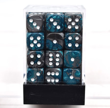Chessex: Gemini - Steel Teal/White 12mm D6 Dice Block 36 Dice Set CHX 26856