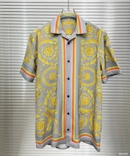 Button Down Shirt Men Luxurious  European Silk Dress Shirt Short Sleeve Shirts