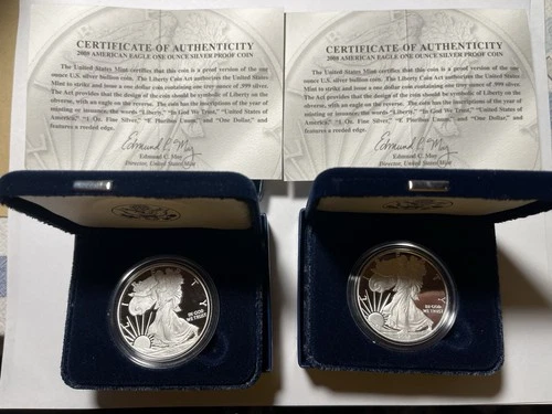 LOT OF 2 -2011 W American Silver Eagle PROOF 1 Oz 999 Fine Silver/ COA -Papers