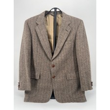 Vintage Mens Blazer Tweed Brown 44 100 Wool Houndstooth Gun Check USA Tailored