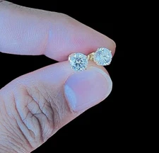 2.00 Ct Round Cut FL/D Lab Created Stud Earrings 14k Solid Yellow Gold Push Back