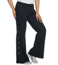 Peace Love World - Sand Blasted Denim Side Button Relaxed Jeans - Black - PETITE