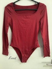 Women s Red Bodysuit Top Long Sleeves 2 Snaps On Bottom Small US Size 4