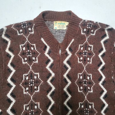 トップス 60s vintage cardigan Vtg 50s 60s INDIAN Zip Sweater Cardigan Sz M Brown