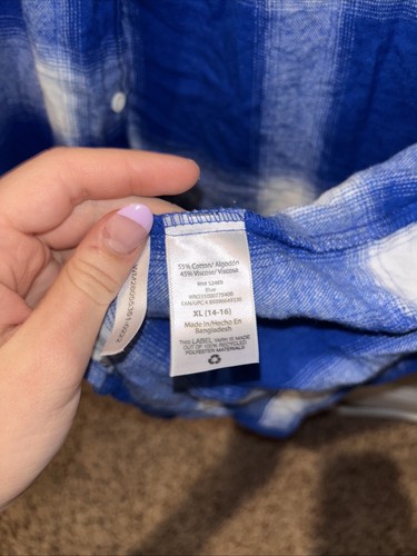 Womens Wonder Nation blue and white button up flannel size XL (14-16) - Picture 6 of 6