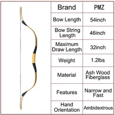 PMZ Archery 54" Traditional Bow Set Recurve Bow Horse Bow for Hunting 20-50lbs