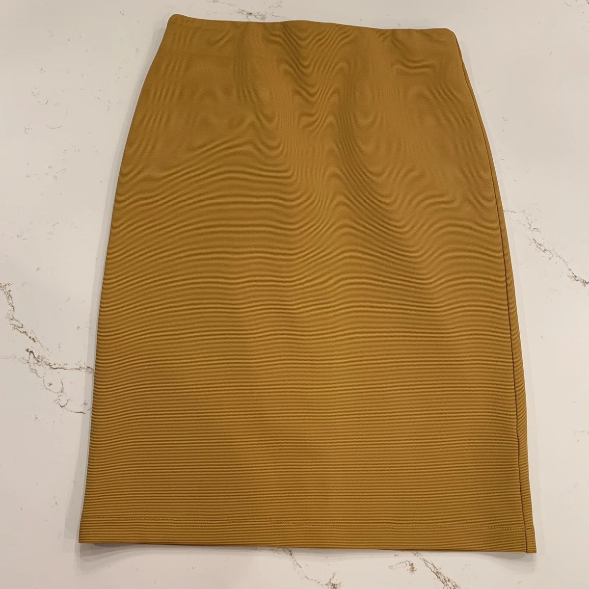 Philosophy Mustard Yellow Ribbed Pencil Skirt w Bold Gold Zipper