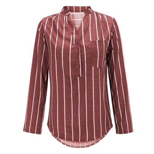 Ladies Shirts V Neck Blouse Women Loose Work Long Sleeve Tunic Shirt Button Down - Picture 12 of 27
