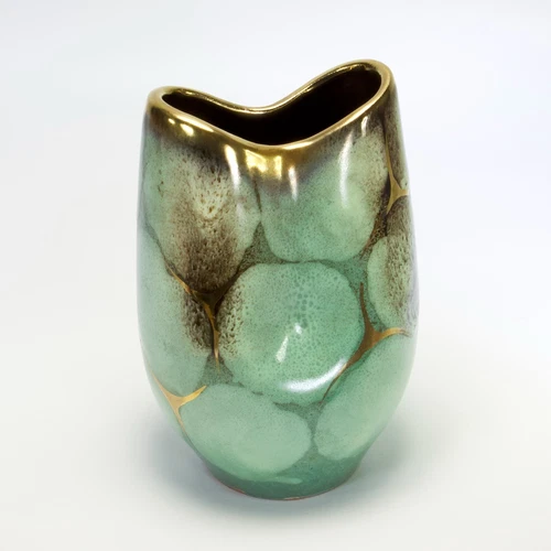 MCM Green Vase Carstens Tonnieshof Tortoise Gilded 5.75" EUC