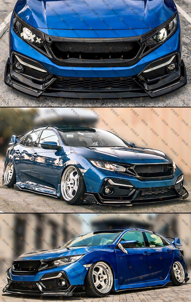 FOR 16-21 HONDA CIVIC BLZ STYLE LED FRONT BUMPER LIP + J STYLE