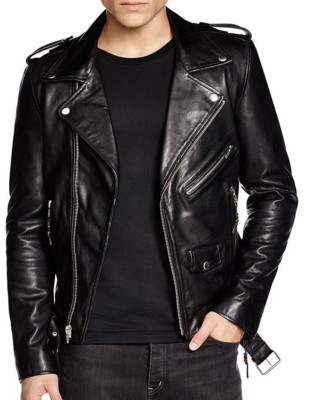 Mens Biker Leather Jacket Black Slim Fit Fashion Leather Motorcycle Jacket