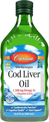 Carlson - Cod Liver Oil, 1100 mg Omega-3s, Unflavored, 500 ml (16.9 Fl Oz)