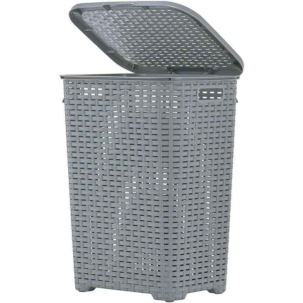 Gray Wicker Hamper with Lid