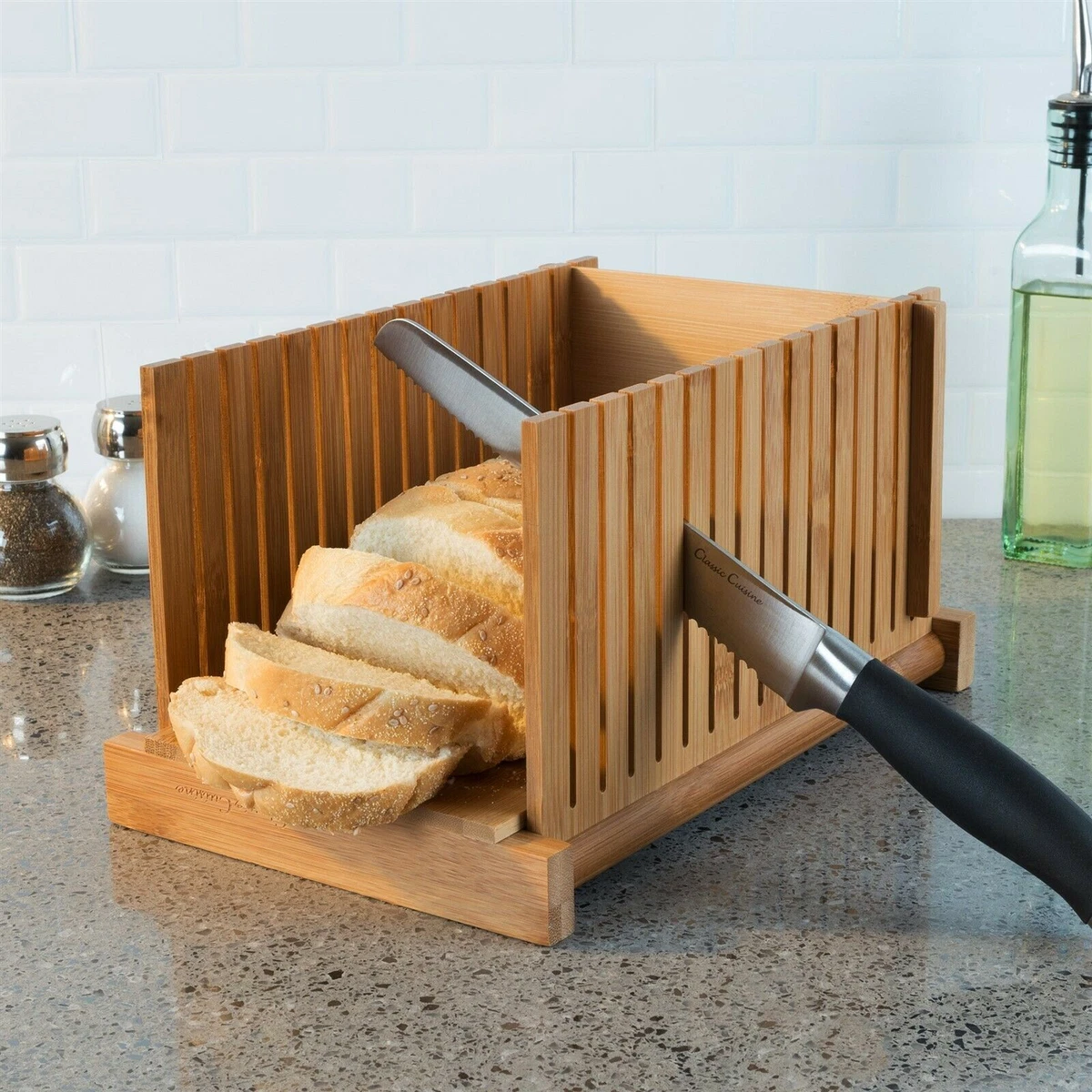 Bamboo Wooden Foldable Bread Slicer Perfect Even Sliced Homemade Bread Loaf 192055667359