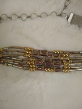Vintage Western Motif Chain Tan/Gold/Silver Belt Clasp Closure Size S/M