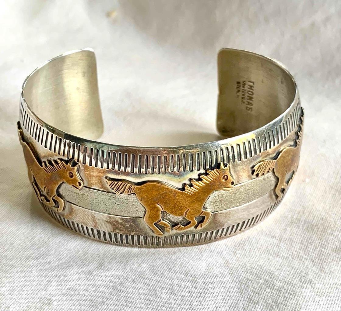 Signed Thomas (Navajo Silversmith) Sterling Silver & 1/20 Signed Thomas (Navajo Silversmith) Sterling Silver & 1/20