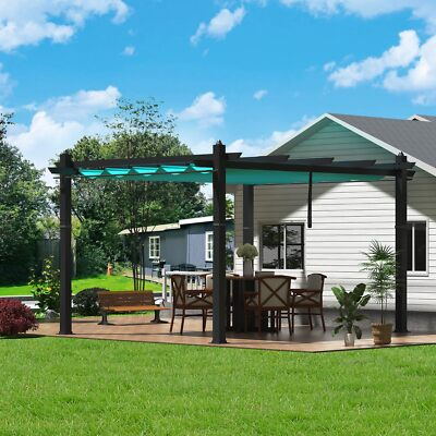 #ad 10x13 FT Retractable Outdoor Pergola with Canopy and Netting Garden for Backyard $329.99