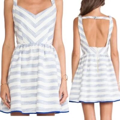 Line & Dot Kelly Mini Mini Dress in Sky Striped Size L Open Back Sexy Chic  | eBay
