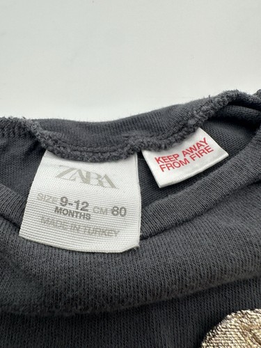 Zara Long Sleeve Shirt Youth Girl Size 12M Gray Embroidered Heart..#14590 - Picture 3 of 6