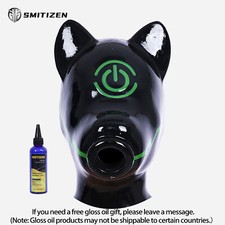 Silicone Black Short Ear Drone Hood with Switch Pattern Latex-Like Mask