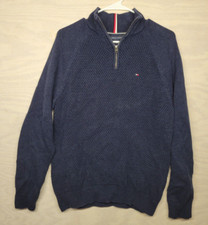 TOMMY HILFIGER Men's Size M 1/4 Zip Pullover Sweater Long Sleeve Preppy Blue