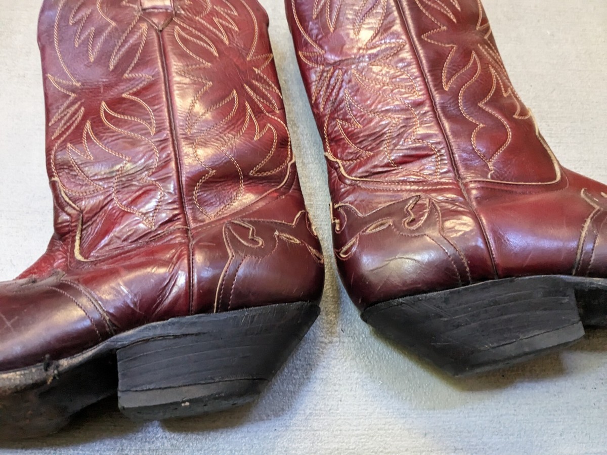 Vintage Cowboy Boots Red Leather Men's 8 Western Botas Shoes