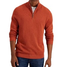 Club Room Men  s Textured 1/4 Zip Pullover Sweater Royal Orange Sz Medium NEW