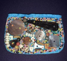 Vintage Seed Bead Shell Stones Turquoise Blue Stone Change Purse OOAK    sj4j7
