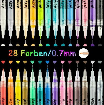 28 Farben 0.7mm Spitze Acrylstifte Marker Acrylfarben Wasserfeste Stifte Set  !