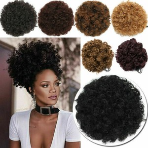 Afro Kinky Curly Ponytail Bun Black Women Synthetic Hair Puff Clip
