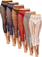 6 Pcs Footless Fishnet Tights for Women Fishnet Thigh High Stockings Lace Mes...