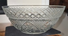 Vintage Cut Glass Serving Bowl With Diamond Starburst Design 10"
